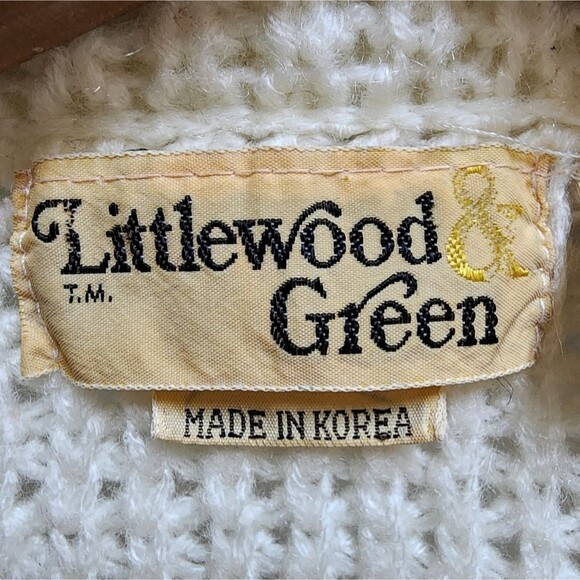 Littlewood & Green Sweater Women L Cream Cardigan Open Chunky Pocket Vtg Grandma - Picture 9 of 10